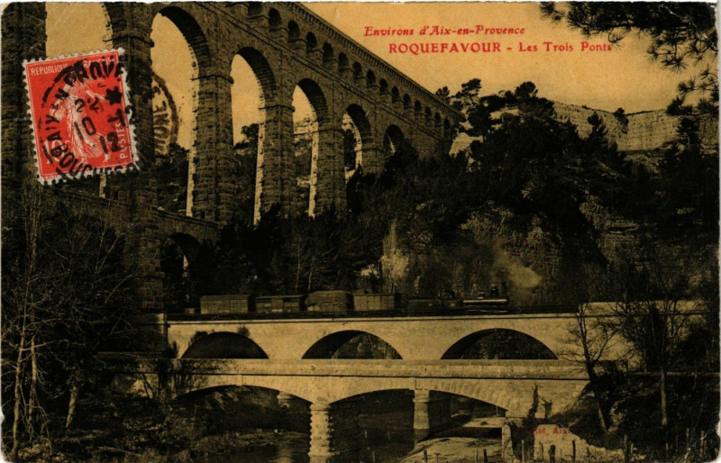 Carte postale ancienne Env. d'Aix-en-Provence Roquefavour - Les Trois Ponts à Aix-en-Provence