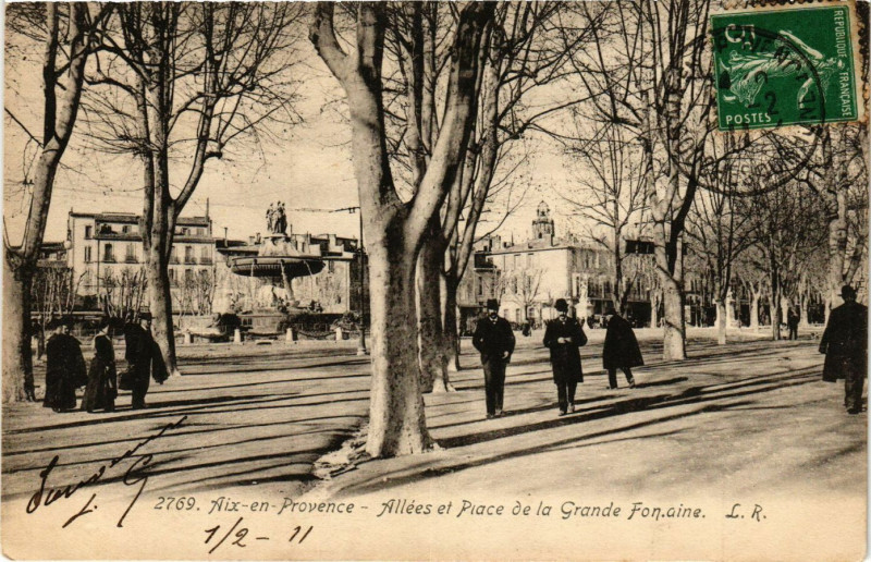Carte postale ancienne Aix-en-Provence - Allees et Place de la Grande Fon.aime à Aix-en-Provence