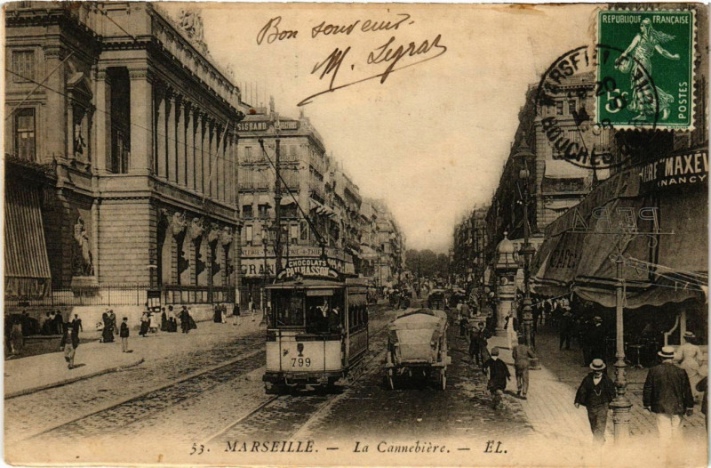 Carte postale ancienne Marseille - Le Cannebiere à Marseille