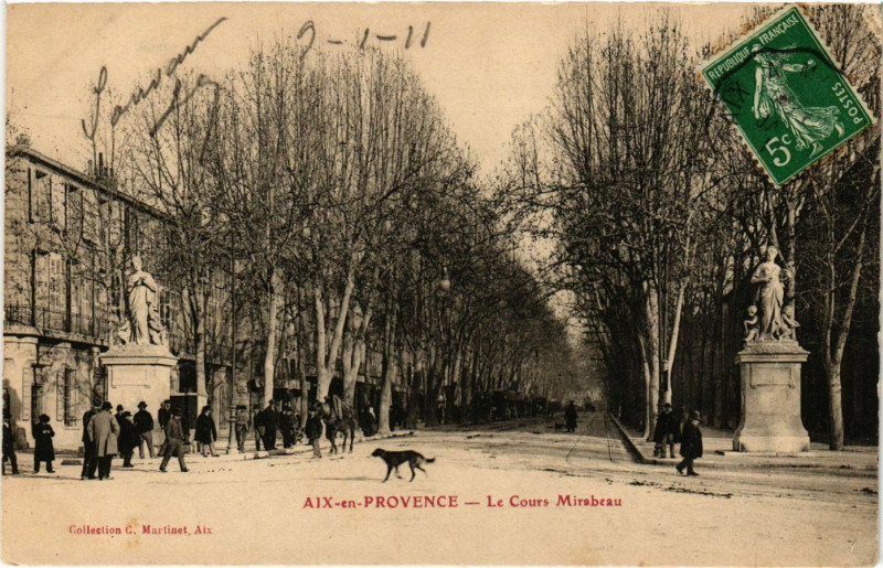 Carte postale ancienne Aix-en-Provence - Le Cours Mirabeau à Aix-en-Provence