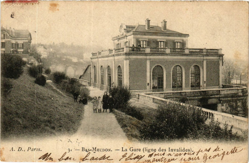 Carte postale ancienne Bas-Meudon - La Gare (ligne des Invalides) à Meudon