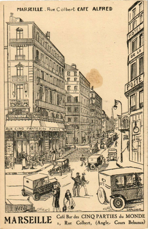 Carte postale ancienne Marseille - Rue Colbert, Cafe Alfred à Marseille