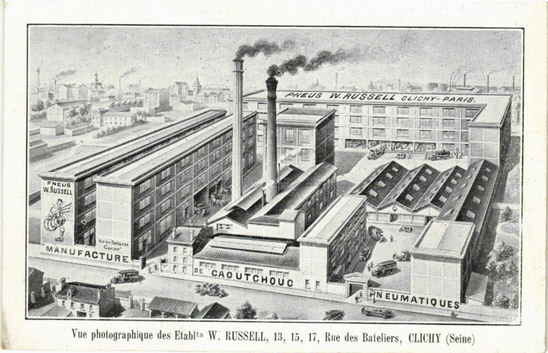 Carte postale ancienne Vue photographique des Etablissements W. Russell - Rue des Batelier à Clichy