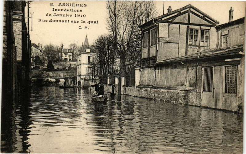 Carte postale ancienne Asnieres - Inondations de Janvier 1910