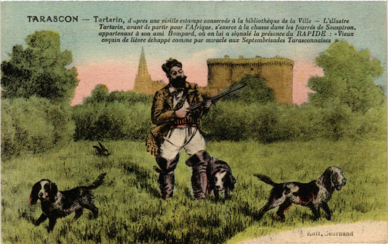 Carte postale ancienne Tarascon - Tartarin partant pour la chasse à Tarascon