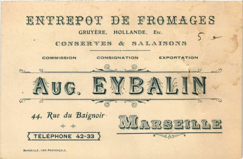 Carte postale ancienne Marseille - Entrepot de Fromage - pub. à Marseille