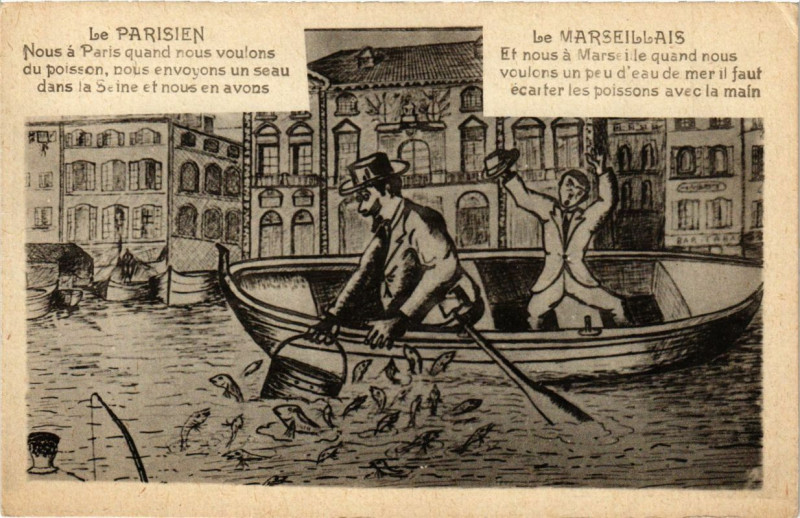 Carte postale ancienne Le Parisien - Le Marseillais
