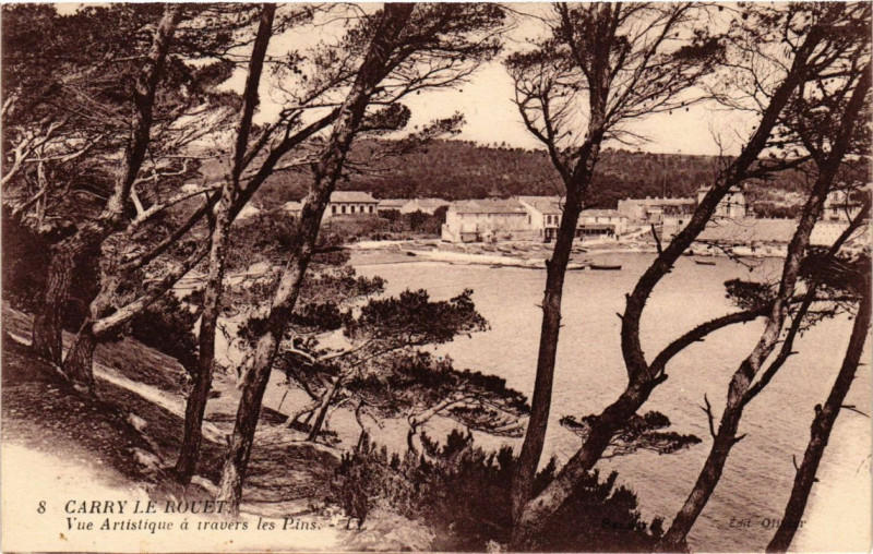 Carte postale ancienne Carry Le Rouet - Vue Artistique a travers les Pins à Carry-le-Rouet