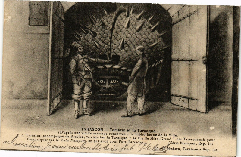 Carte postale ancienne Tarascon-Tartarin et la Tarasque à Tarascon