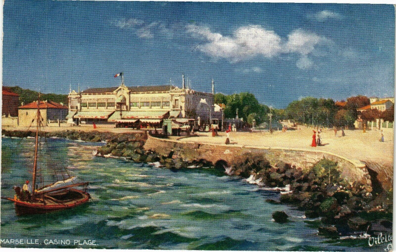 Carte postale ancienne Marseille-Casino Plage à Marseille