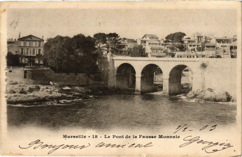 Carte postale ancienne Marseille-Le Pont de la Fausse Monnaie à Marseille