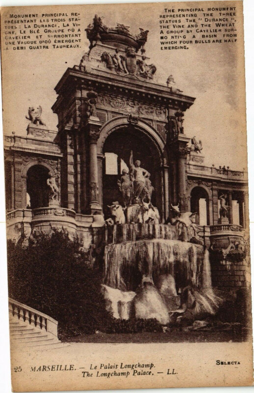 Carte postale ancienne Marseille-Le Palais Longchamp à Marseille