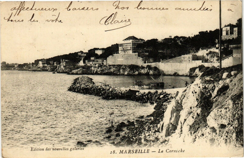 Carte postale ancienne Marseille-La Corniche à Marseille