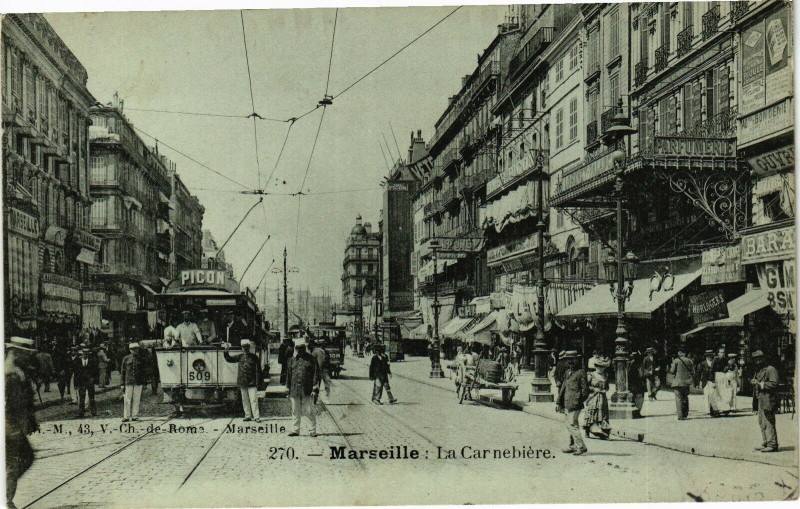 Carte postale ancienne Marseille - La Carnebiere à Marseille