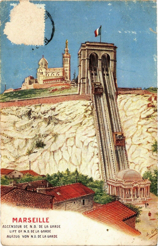 Carte postale ancienne Marseille-Ascenseur de Notre Dame de la Garde à Marseille