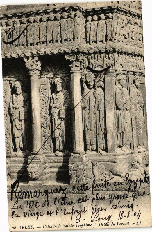 Carte postale ancienne Arles-Cathedrale Ste-Trophime-Detail du Portail à Arles