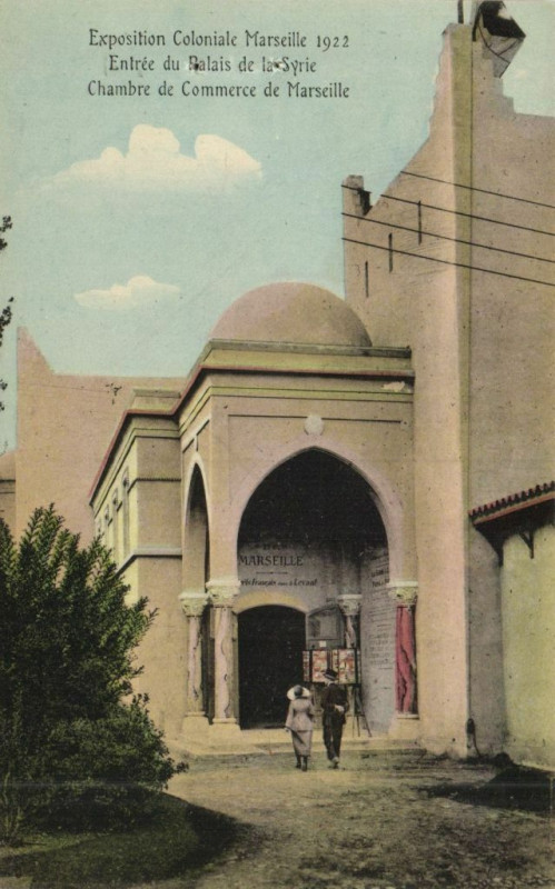 Carte postale ancienne Marseille Expo Coloniale 1922 - Entree du Palais de la Syrie à Marseille