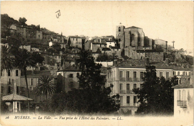 Carte postale ancienne Hyeres - La Ville - Vue prise l'Hotel des Palmiers à Hyères