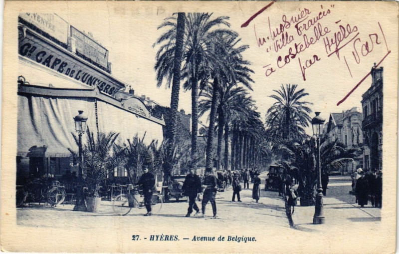 Carte postale ancienne Hyeres - Avenue de Belgique à Hyères