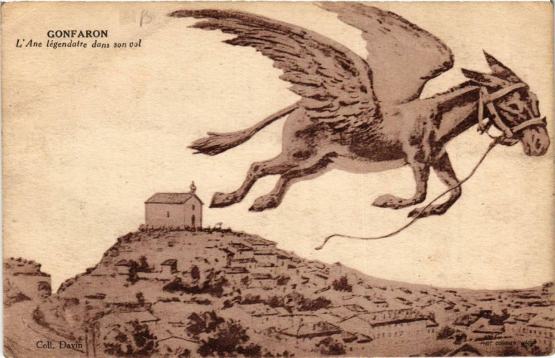 Carte postale ancienne Gonfaron L'Ane legendaire dans son vol à Gonfaron