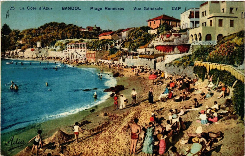 Carte postale ancienne La coté d'Azur Bandol Plage Renecros - Vue générale à Bandol