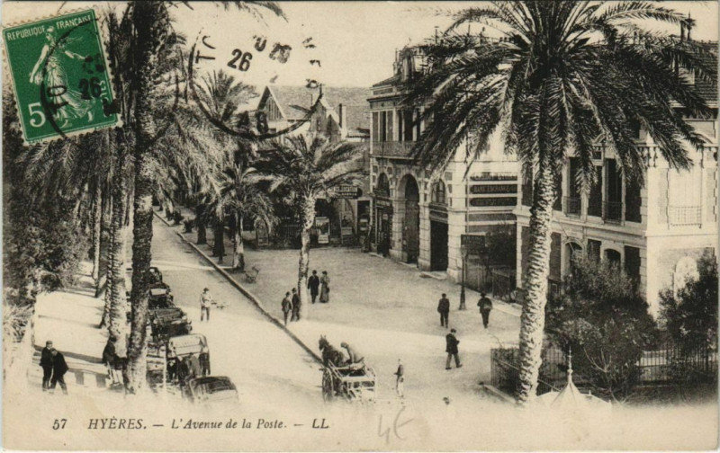 Carte postale ancienne Hyeres L'Avenue de la Poste France à Hyères