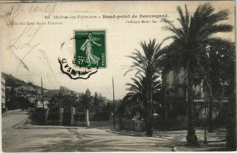 Carte postale ancienne Hyeres Rond-Point de Beauregard France à Hyères