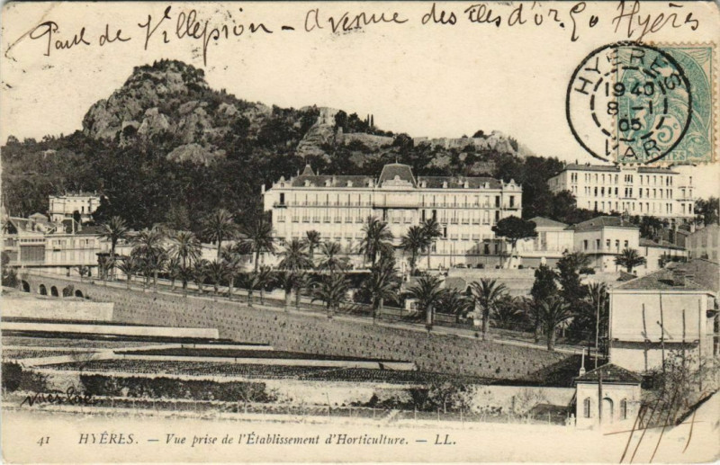 Carte postale ancienne Hyeres Vue prise de l'Etablissement France à Hyères