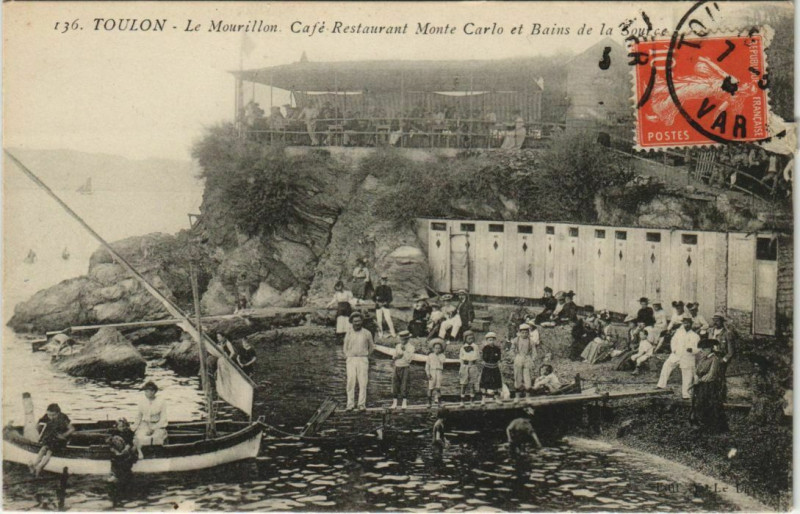 Carte postale ancienne Toulon Le Mourillon - Cafe-Restaurant Monte Carlo et Bains à Toulon