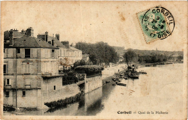 Carte postale ancienne Corbeil - Quai de la Pecherie