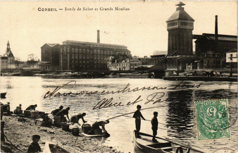 Carte postale ancienne Corbeil - Bords de Seine et Grands Moulins