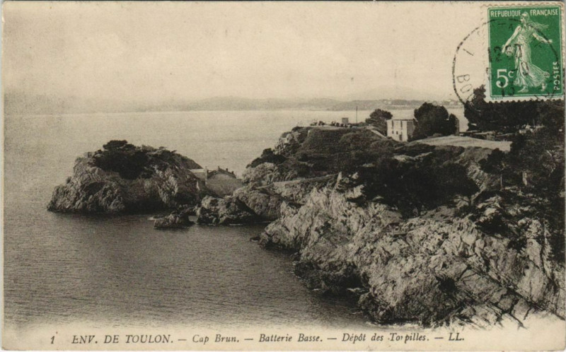 Carte postale ancienne Toulon Environs - Cap Brun - Batterie Basse - Depot des Torpilles à Toulon