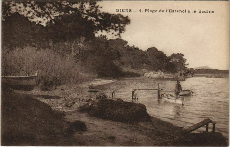 Carte postale ancienne Hyeres Giens - Plage de l'Estanci a la Badine à Hyères