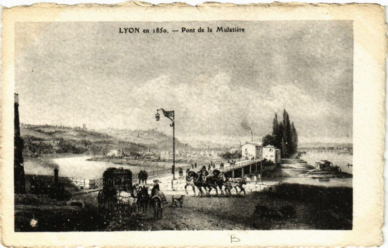 Carte postale ancienne Lyon - Lyon en 1850 - Pont de La Mulatiere à Lyon
