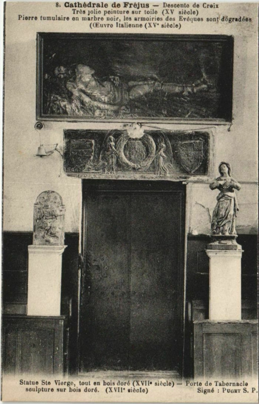Carte postale ancienne Frejus Cathedrale ,Statue Sainte-Vierge France à Fréjus