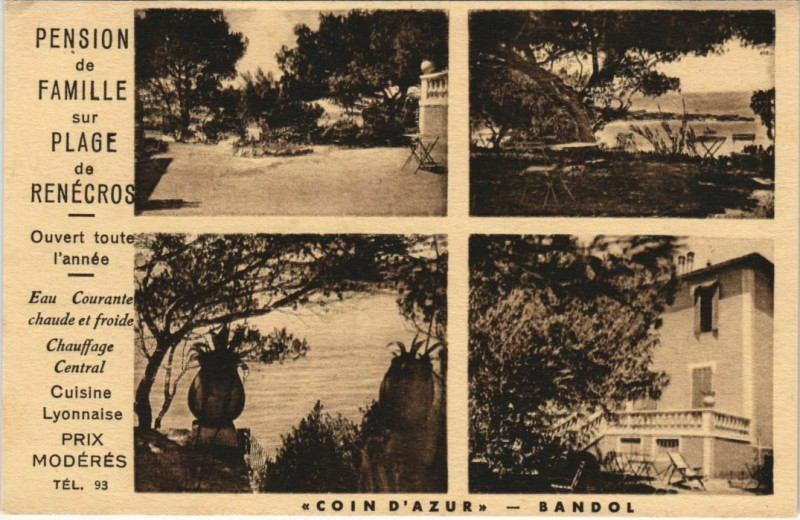 Carte postale ancienne Bandol Pension de Famille sur Plage de Renecros France à Bandol
