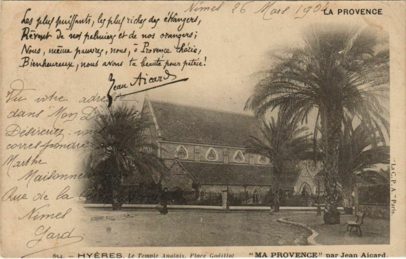 Carte postale ancienne Hyeres Le Temple Anglais ,Place Godillot France à Hyères