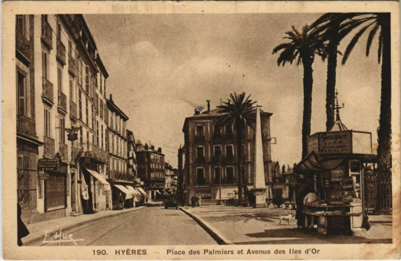 Carte postale ancienne Hyeres Place des Palmiers et Avenue des Iles d'Or France à Hyères