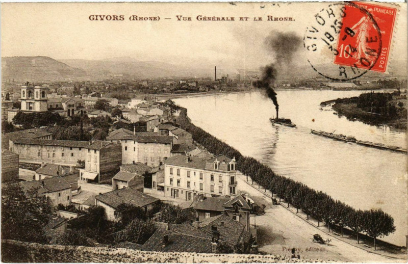 Carte postale ancienne Givors - Vue Generale et le Rhone à Givors