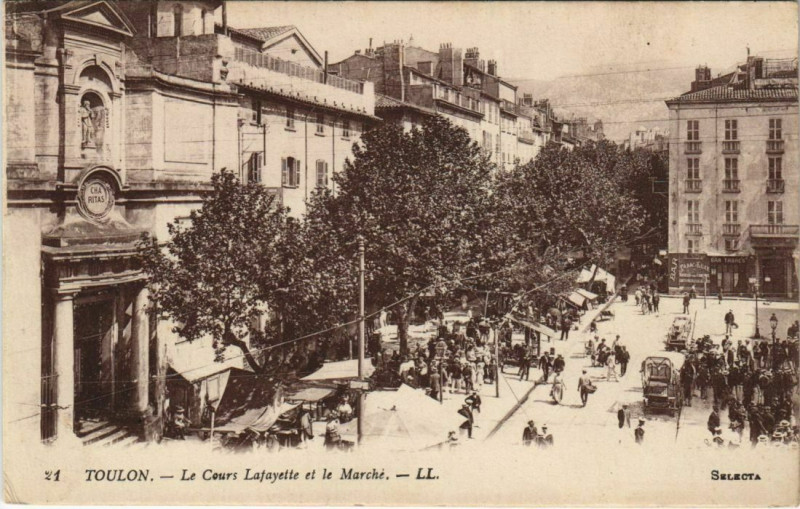 Carte postale ancienne Toulon Le Cours Lafayette et le Marche France à Toulon