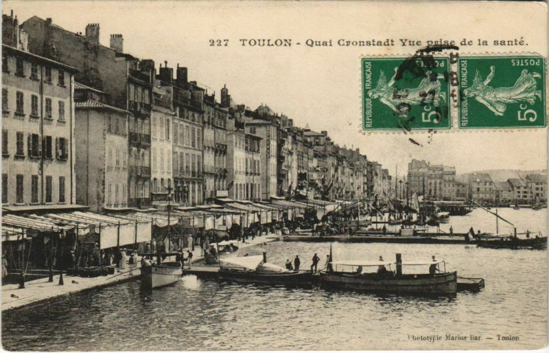 Carte postale ancienne Toulon Quai de Cronstadt ,vue prise de la sante France à Toulon