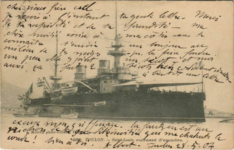 Carte postale ancienne Toulon Saint-Louis, cuirasse d'escadre France à Toulon