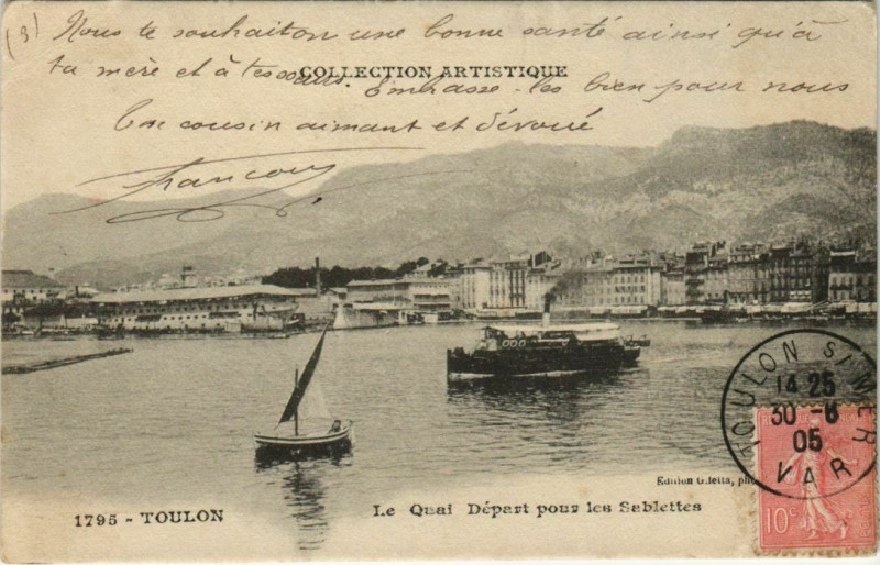 Carte postale ancienne Toulon Le Quai Depart pour les Sablettes France à Toulon