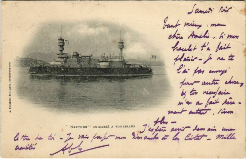 Carte postale ancienne Toulon Neptune Cuirasse a Tourelles France à Toulon