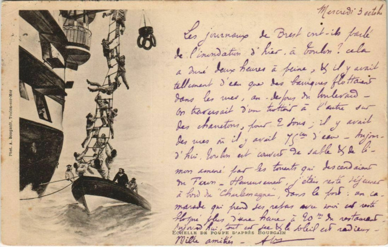 Carte postale ancienne Toulon Echelle de poupe d'apres Bourgain France à Toulon