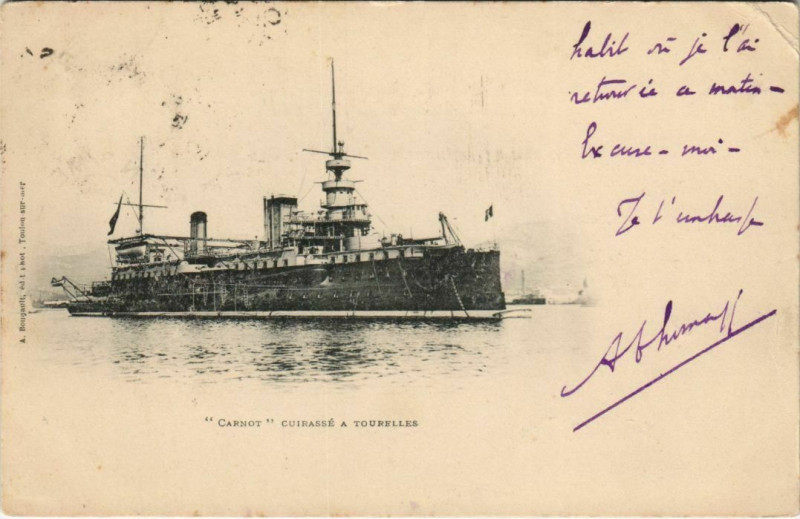 Carte postale ancienne Toulon Carnot Cuirasse a Tourelles France à Toulon