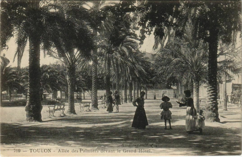 Carte postale ancienne Toulon Allee des Palmiers devant le Grand Hotel France à Toulon