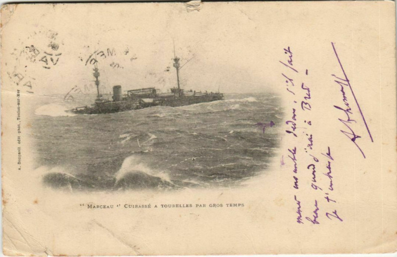 Carte postale ancienne Toulon Marceau Cuirasse a tourelles France à Toulon