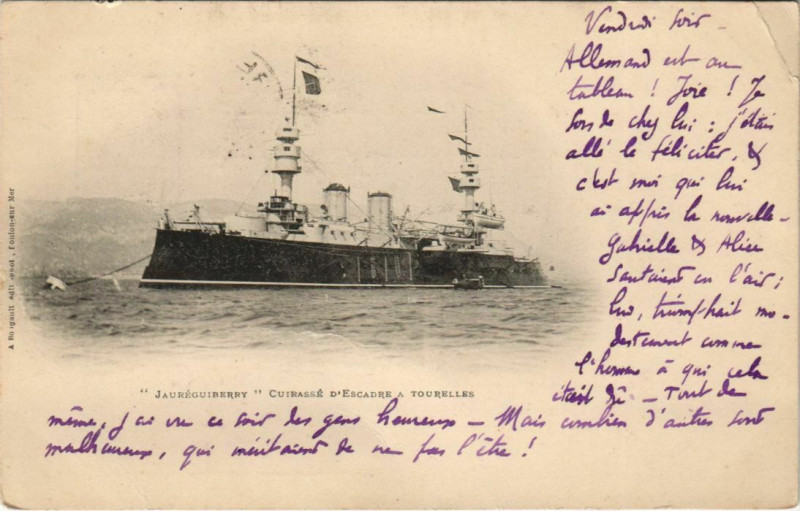 Carte postale ancienne Toulon Jaureguiberry Cuirasse d'escadre a tourelle France à Toulon