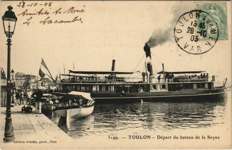 Carte postale ancienne Toulon Depart du bateau de la Seyne France à Toulon